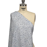 Black Flocked Polka Dots on Blue, Gray and White Abstract Stretch Cotton Shirting