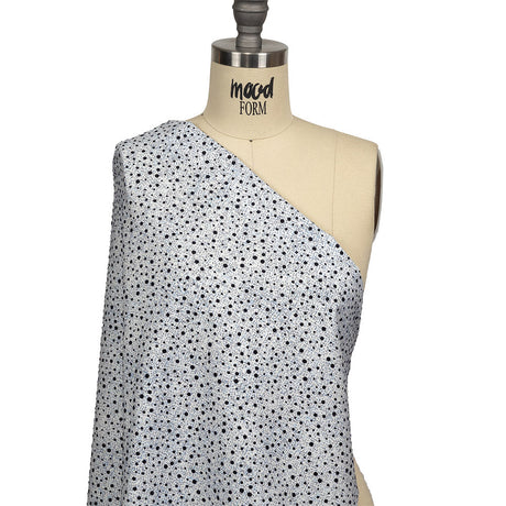 Black Flocked Polka Dots on Blue, Gray and White Abstract Stretch Cotton Shirting