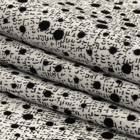 Black Flocked Polka Dots on Gray and White Abstract Stretch Cotton Shirting
