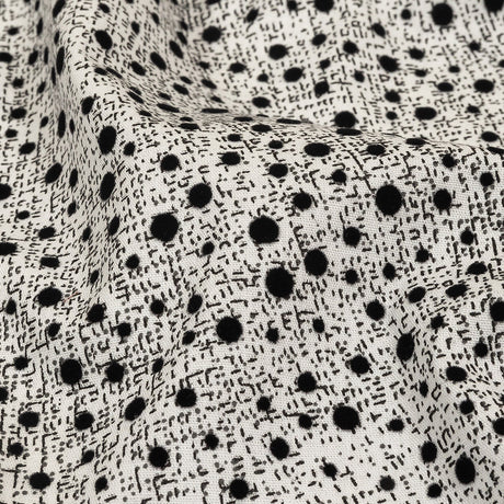 Black Flocked Polka Dots on Gray and White Abstract Stretch Cotton Shirting