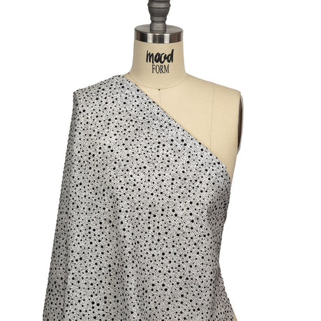 Black Flocked Polka Dots on Gray and White Abstract Stretch Cotton Shirting