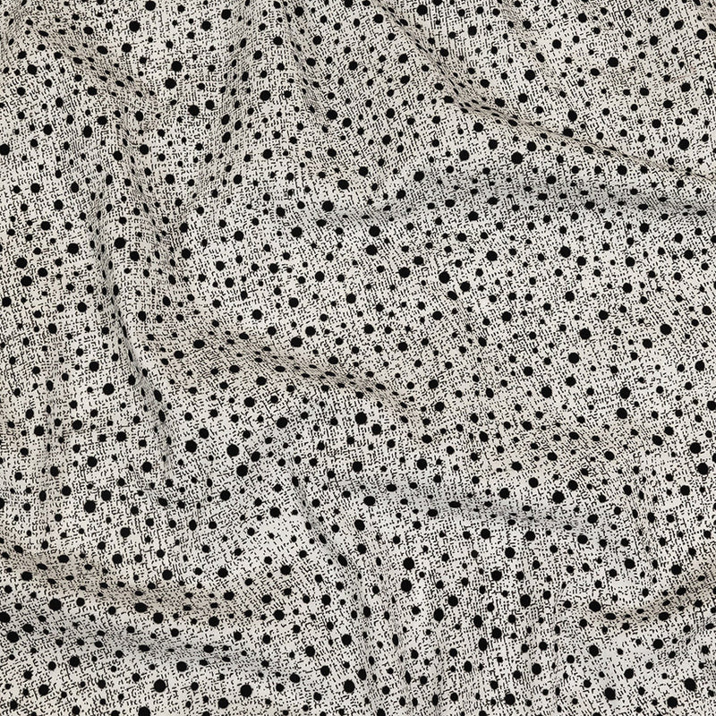 Black Flocked Polka Dots on Gray and White Abstract Stretch Cotton Shirting