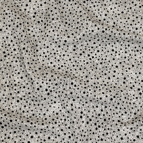 Black Flocked Polka Dots on Gray and White Abstract Stretch Cotton Shirting
