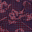Navy, Red and White Negative Space Florals in Flocked Houndstooth on Plaid Rustic Cotton and Polyester Woven