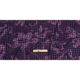 Navy, Red and Estate Blue Negative Space Florals in Flocked Houndstooth on Plaid Rustic Cotton and Polyester Woven
