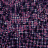 Navy, Red and Estate Blue Negative Space Florals in Flocked Houndstooth on Plaid Rustic Cotton and Polyester Woven