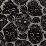 Black Flocked Decorated Skulls on Silver Sconce Diamonds Cotton and Polyester Dobby