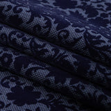 Navy Flocked Classical Florals on Diamond Cotton and Polyester Dobby
