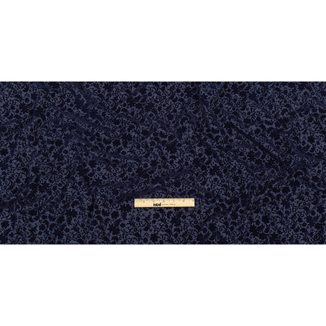 Navy Flocked Classical Florals on Diamond Cotton and Polyester Dobby