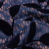 Navy Flocked Leafy Vines on Lilac, Orange and Blue Striped Teardrops Cotton and Polyester Jacquard