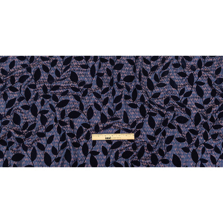 Navy Flocked Leafy Vines on Lilac, Orange and Blue Striped Teardrops Cotton and Polyester Jacquard