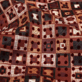 Burgundy Flocked Polka Dots on Russet Brown, Yellow and Black Bean Squares Stretch Cotton Twill