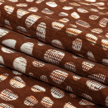 Brown Flocked Bubbles on Brown, Orange and White Distressed Stripes Printed Stretch Cotton Twill
