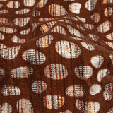 Brown Flocked Bubbles on Brown, Orange and White Distressed Stripes Printed Stretch Cotton Twill