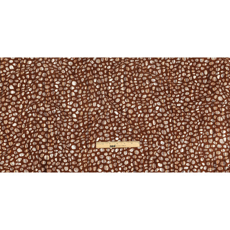 Brown Flocked Bubbles on Brown, Orange and White Distressed Stripes Printed Stretch Cotton Twill
