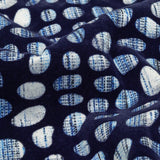 Navy Flocked Bubbles on Blue and White Distressed Stripes Printed Stretch Cotton Twill