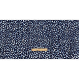 Navy Flocked Bubbles on Blue and White Distressed Stripes Printed Stretch Cotton Twill