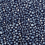 Navy Flocked Bubbles on Blue and White Distressed Stripes Printed Stretch Cotton Twill