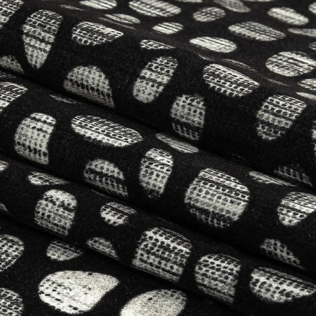 Black Flocked Bubbles on Black and Graphite Distressed Stripes Printed Stretch Cotton Twill