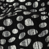 Black Flocked Bubbles on Black and Graphite Distressed Stripes Printed Stretch Cotton Twill
