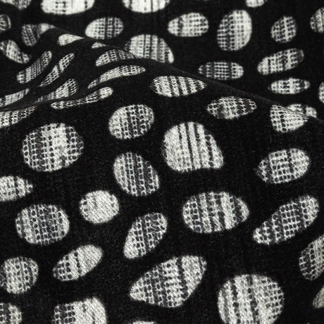 Black Flocked Bubbles on Black and Graphite Distressed Stripes Printed Stretch Cotton Twill