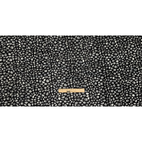 Black Flocked Bubbles on Black and Graphite Distressed Stripes Printed Stretch Cotton Twill