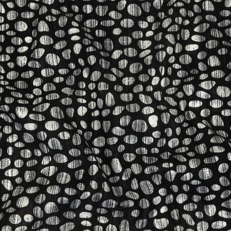 Black Flocked Bubbles on Black and Graphite Distressed Stripes Printed Stretch Cotton Twill