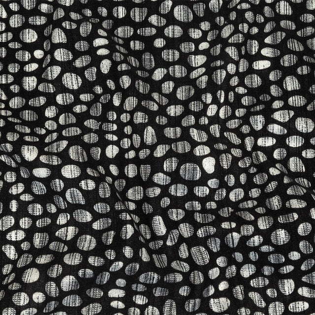 Black Flocked Bubbles on Black and Graphite Distressed Stripes Printed Stretch Cotton Twill