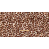 Brown Flocked Geometric Web on Brown, Orange and White Distressed Stripes Stretch Cotton Twill