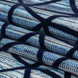 Navy Flocked Geometric Web on Blue and White Distressed Stripes Stretch Cotton Twill