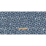 Navy Flocked Geometric Web on Blue and White Distressed Stripes Stretch Cotton Twill