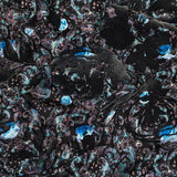 Blue Graphite Flocked Flower Vines on Gray, Blue and Pink Jacobean Cotton and Polyester Knit Pique