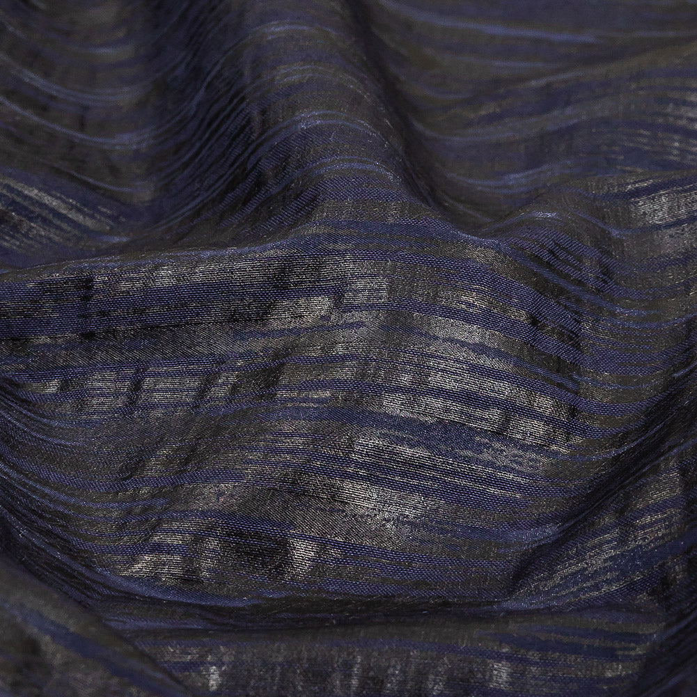 Night Sky Striped Cotton and Polyester Dobby with Gunmetal Striated Foil Topcoat