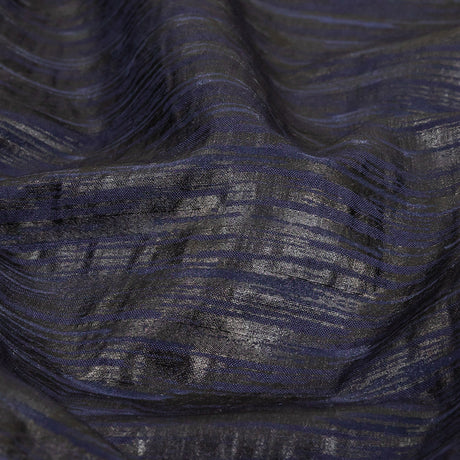 Night Sky Striped Cotton and Polyester Dobby with Gunmetal Striated Foil Topcoat