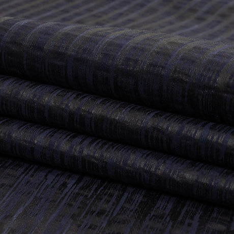 Night Sky Striped Cotton and Polyester Dobby with Gunmetal Striated Foil Topcoat
