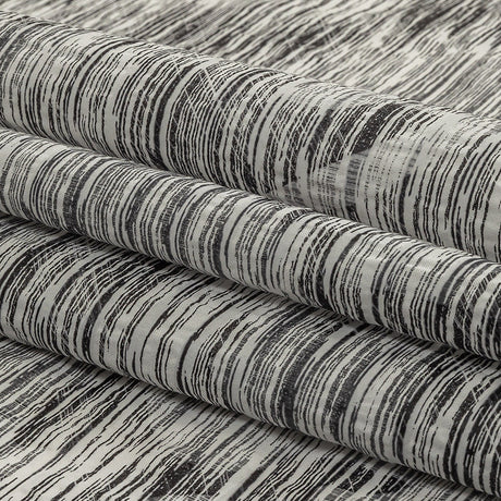 Obsidian and White Striated Lamination Striped Cotton and Polyester Dobby