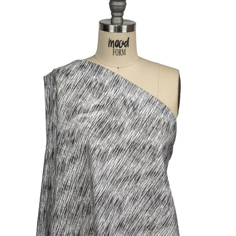 Obsidian and White Striated Lamination Striped Cotton and Polyester Dobby