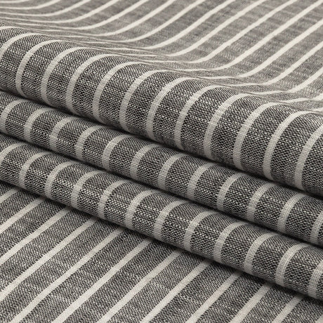 Black and White Striped Slubbed Cotton and Polyester Woven