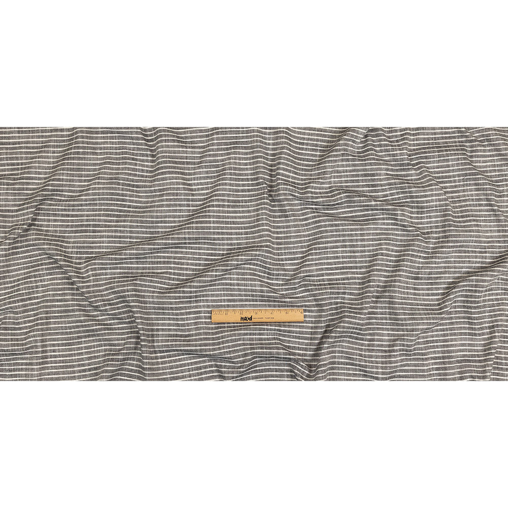 Black and White Striped Slubbed Cotton and Polyester Woven