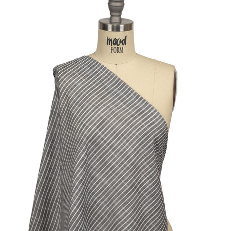 Black and White Striped Slubbed Cotton and Polyester Woven