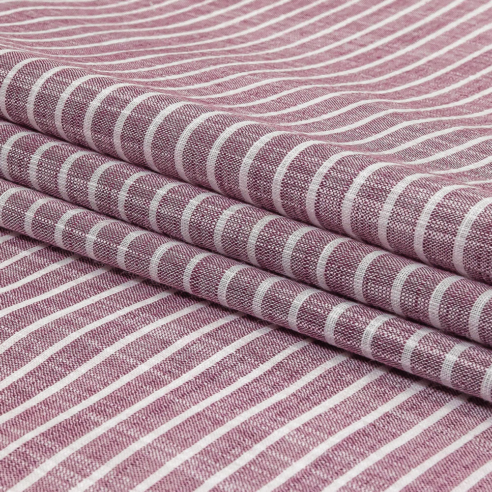 Amaranth and White Striped Slubbed Cotton and Polyester Woven