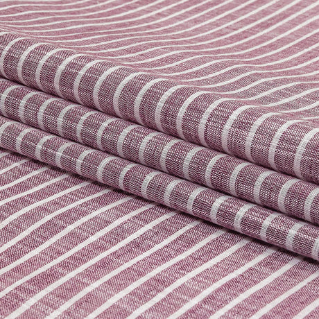 Amaranth and White Striped Slubbed Cotton and Polyester Woven