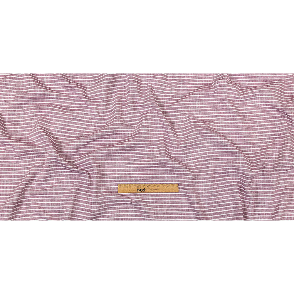 Amaranth and White Striped Slubbed Cotton and Polyester Woven