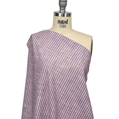 Amaranth and White Striped Slubbed Cotton and Polyester Woven