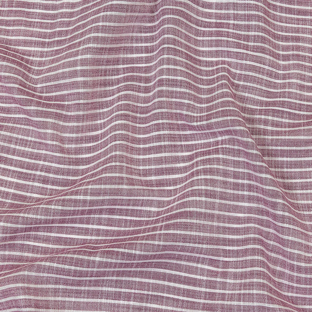 Amaranth and White Striped Slubbed Cotton and Polyester Woven
