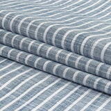 Colony Blue and White Striped Slubbed Cotton and Polyester Woven