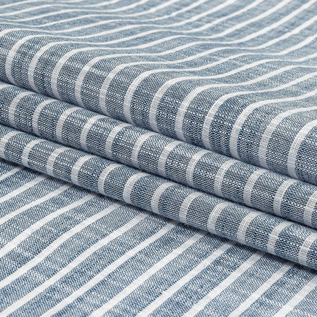 Colony Blue and White Striped Slubbed Cotton and Polyester Woven