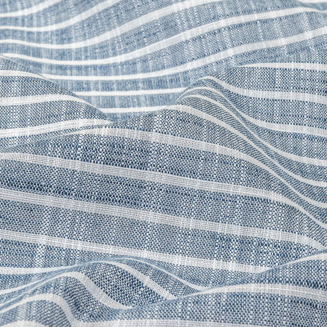 Colony Blue and White Striped Slubbed Cotton and Polyester Woven
