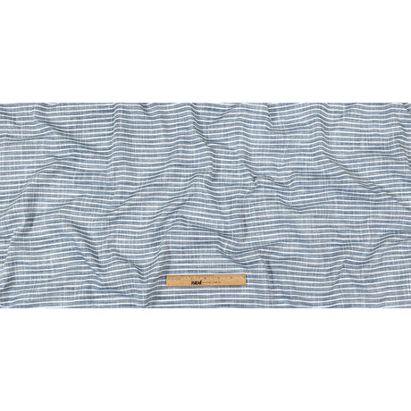 Colony Blue and White Striped Slubbed Cotton and Polyester Woven