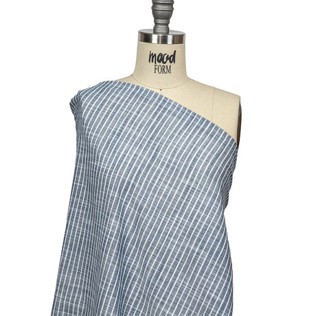Colony Blue and White Striped Slubbed Cotton and Polyester Woven